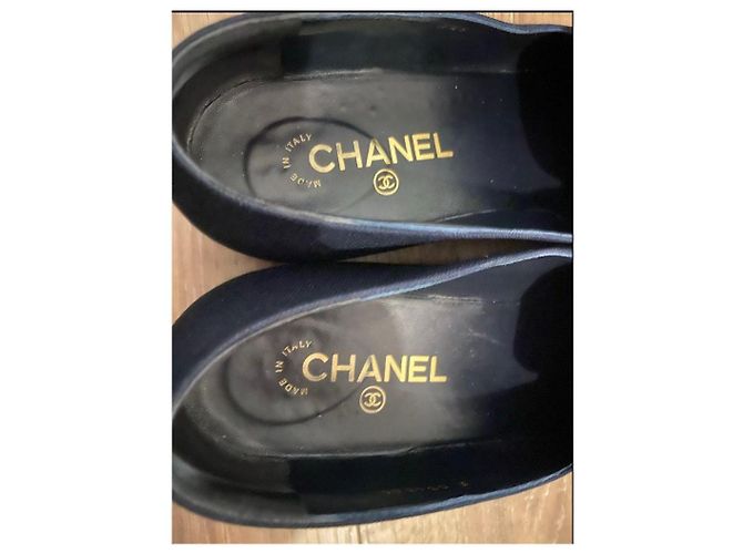 Mocassini Chanel in tessuto blu navy con logo CC in perle Taglia 41 - vista 7