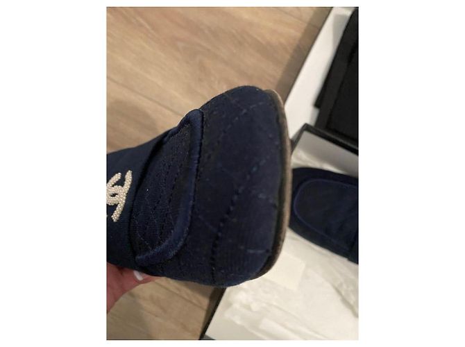 Mocassini Chanel in tessuto blu navy con logo CC in perle Taglia 41 - vista 9