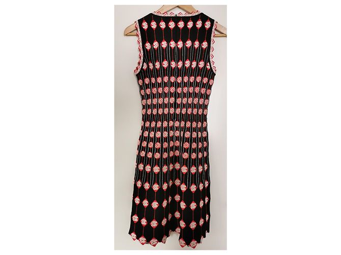 Alaïa Kleid Schwarz Weiß Rot Gemustert mit Muschelsaum Größe 38 - Ansicht 4