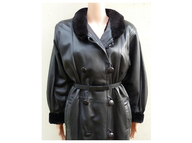 Abrigo Trench Jean Louis Scherrer Negro de Cuero de Cordero - vista 3