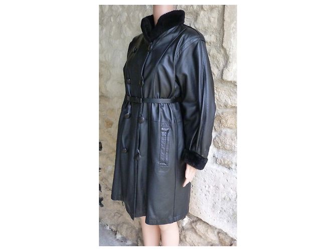 Abrigo Trench Jean Louis Scherrer Negro de Cuero de Cordero - vista 4