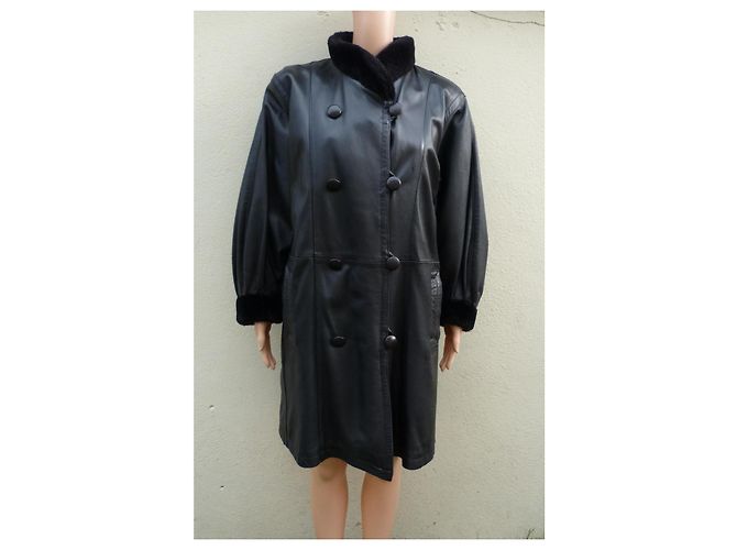 Abrigo Trench Jean Louis Scherrer Negro de Cuero de Cordero - vista 6