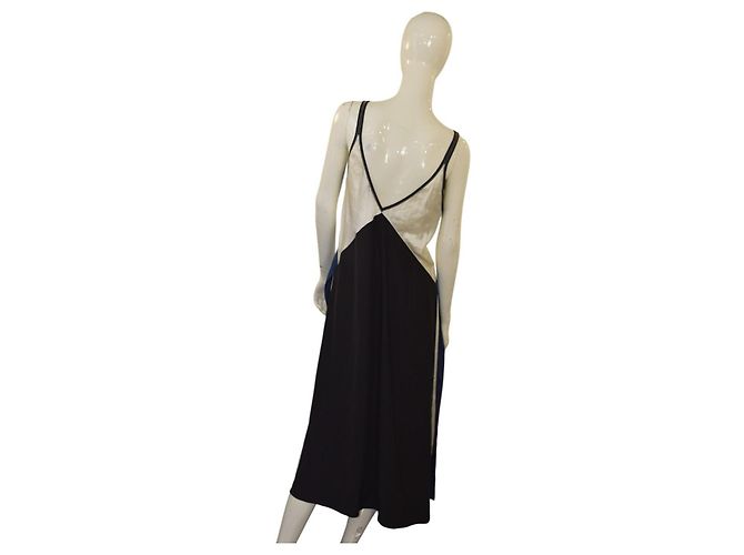 Rag & Bone Colorblock Silk Slip Dress Blue Black & White – Size 6 - open V back - view 2