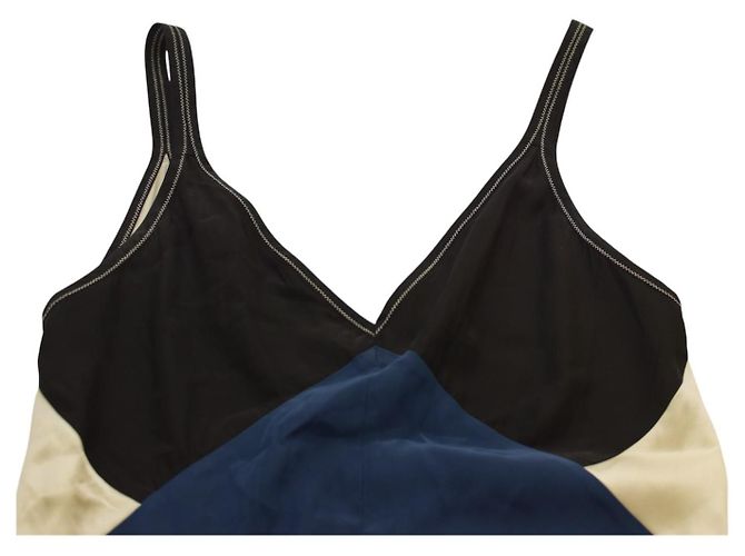 Rag & Bone Colorblock Silk Slip Dress Blue Black & White – Size 6 - open V back - view 4