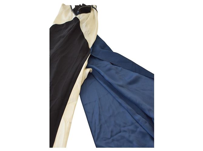 Rag & Bone Colorblock Silk Slip Dress Blue Black & White – Size 6 - open V back - view 8