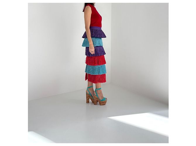 Falda de rafia Stella Jean Primavera Verano 2016 - look 3 Multicolor - vista 3