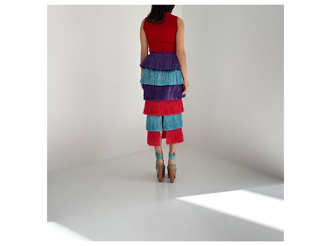 Falda de rafia Stella Jean Primavera Verano 2016 - look 3 Multicolor - vista 8