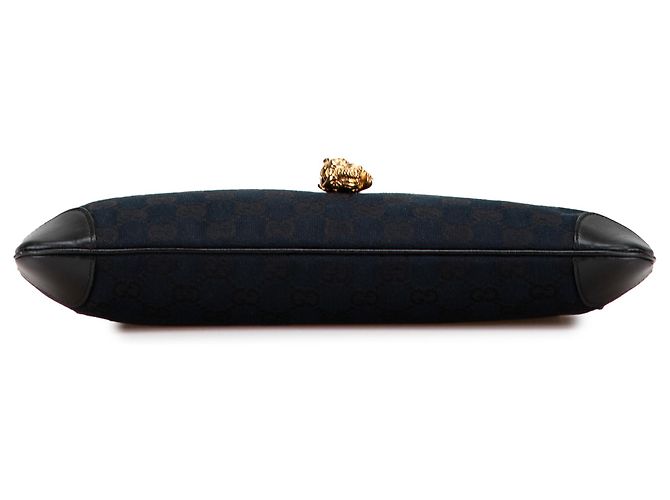Borsa a tracolla Gucci in tela GG blu con charm tigre Blu navy - vista 3