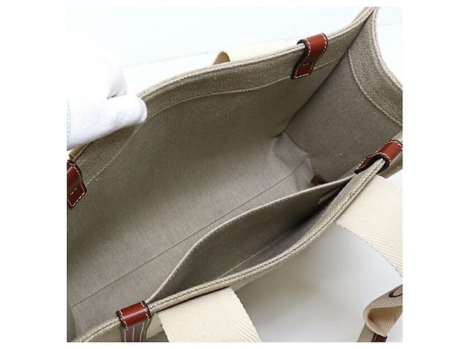 Chloé Woody Leinen Tragetasche Braun Weiß - Ansicht 6