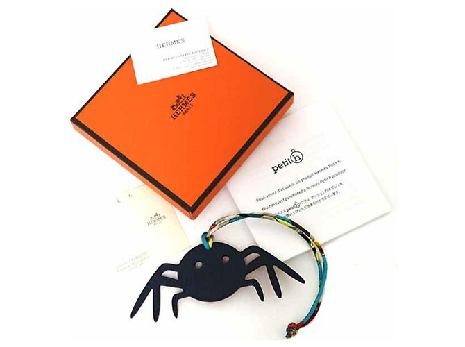 Hermès Petit H Spinnen Taschenanhänger Orange Marineblau - Ansicht 2