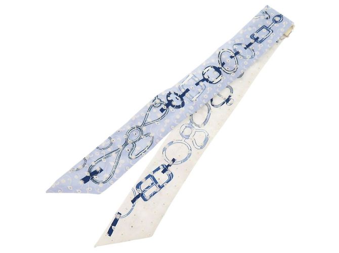 Foulard in seta Hermès Twilly de Les Boucles Broderie Anglaise Blu - vista 3