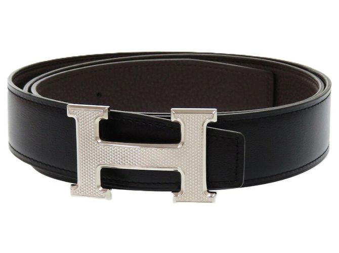 Hermès H Guilloché Reversible Constance Leather Belt Black - view 2