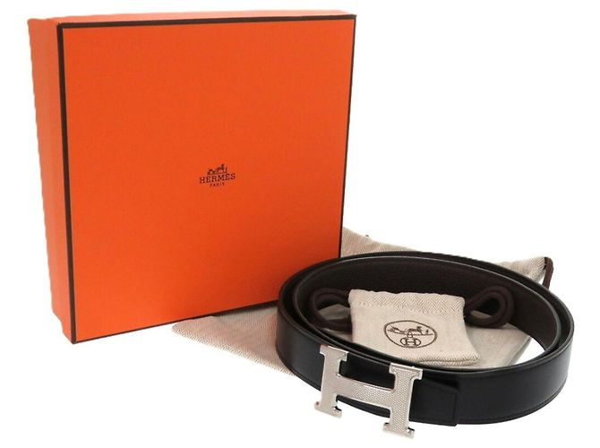 Hermès H Guilloché Reversible Constance Leather Belt Black - view 3