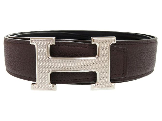 Hermès H Guilloché Reversible Constance Leather Belt Black - view 4