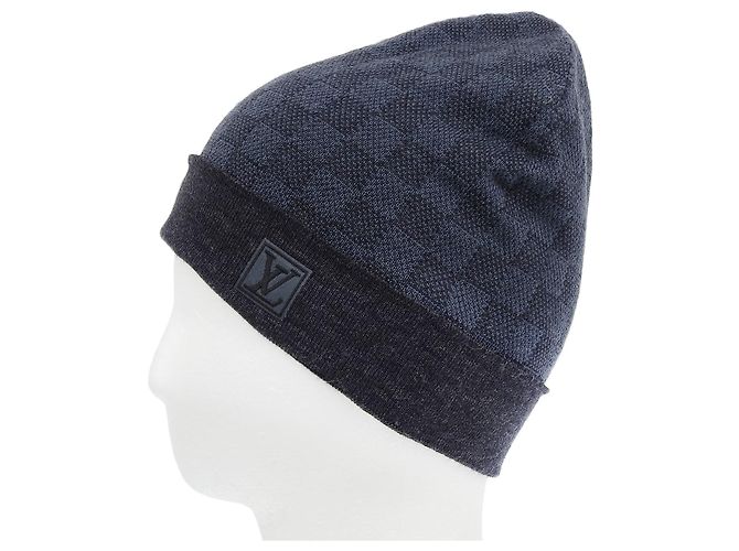 Wollstrickmütze mit LV Damier Logo-Patch von Louis Vuitton Blau - Ansicht 2
