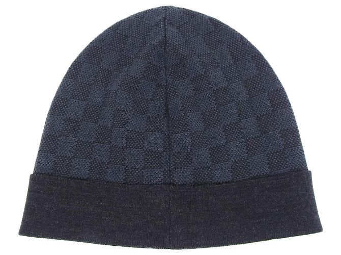 Wollstrickmütze mit LV Damier Logo-Patch von Louis Vuitton Blau - Ansicht 3