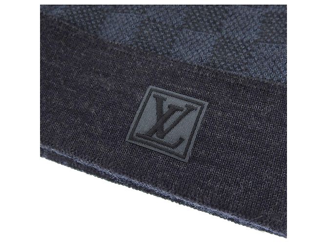 Wollstrickmütze mit LV Damier Logo-Patch von Louis Vuitton Blau - Ansicht 4