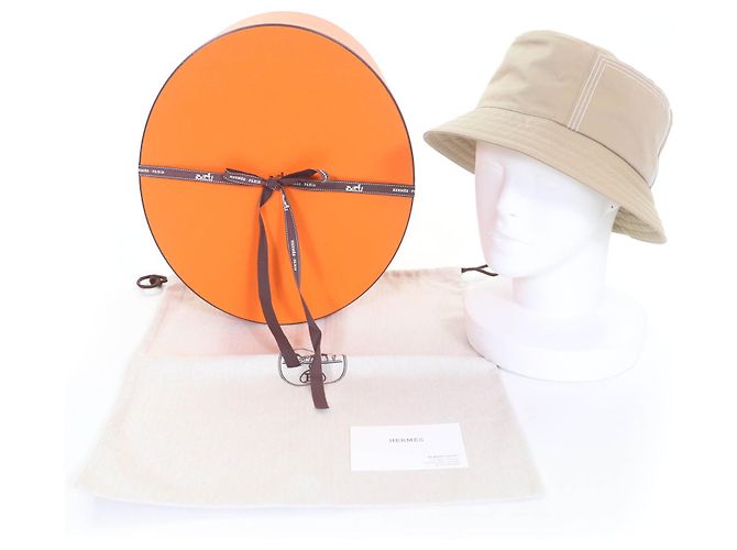 Cappello bucket in cotone ricamato Fred Stitch di Hermès Marrone Beige - vista 2