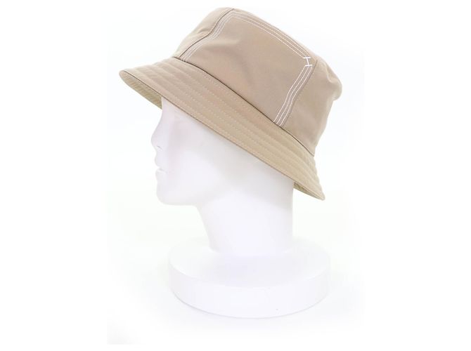 Cappello bucket in cotone ricamato Fred Stitch di Hermès Marrone Beige - vista 3