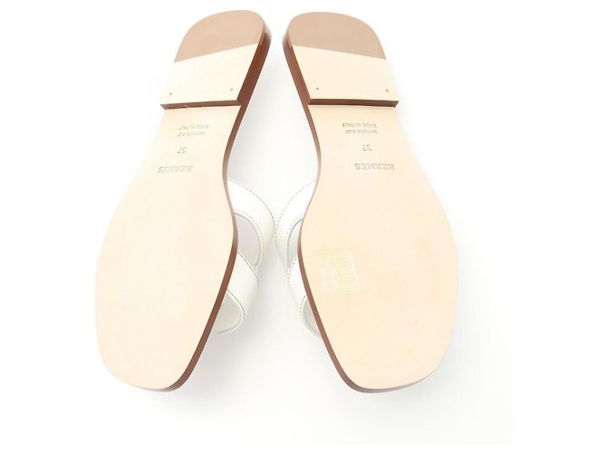 Mule in pelle Hermès Oran Marrone Bianco - vista 4