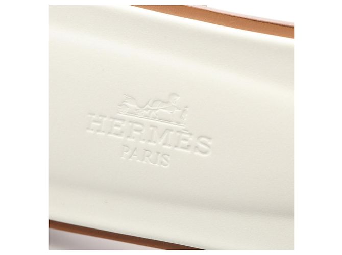 Mule in pelle Hermès Oran Marrone Bianco - vista 5