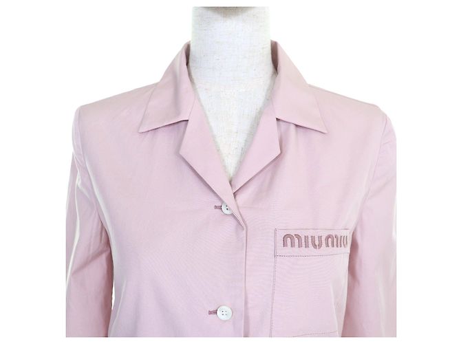 Miu Miu Camisa de algodón con bordado del logo MIUMIU Gris - vista 4