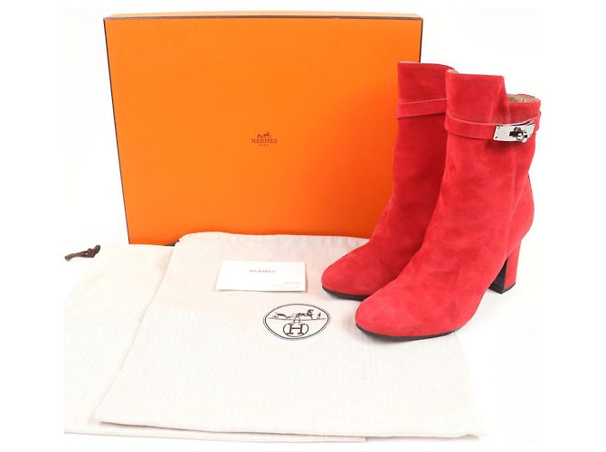 Botas curtas de couro camurça JOUEUSE da Hermès Vermelho - vista 2