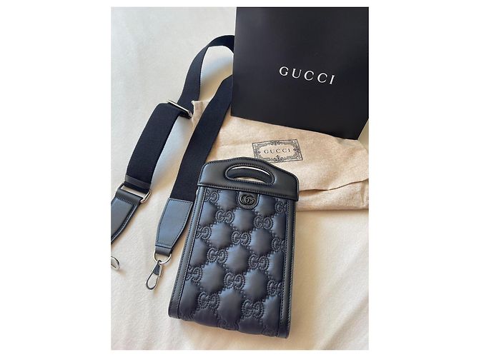 Borsa a mano Gucci Marmont GG in pelle nera e nylon Nero - vista 2