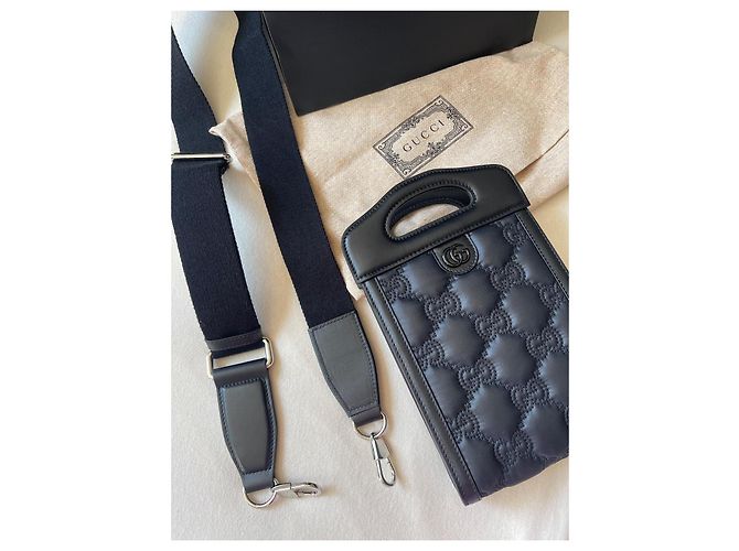 Borsa a mano Gucci Marmont GG in pelle nera e nylon Nero - vista 3