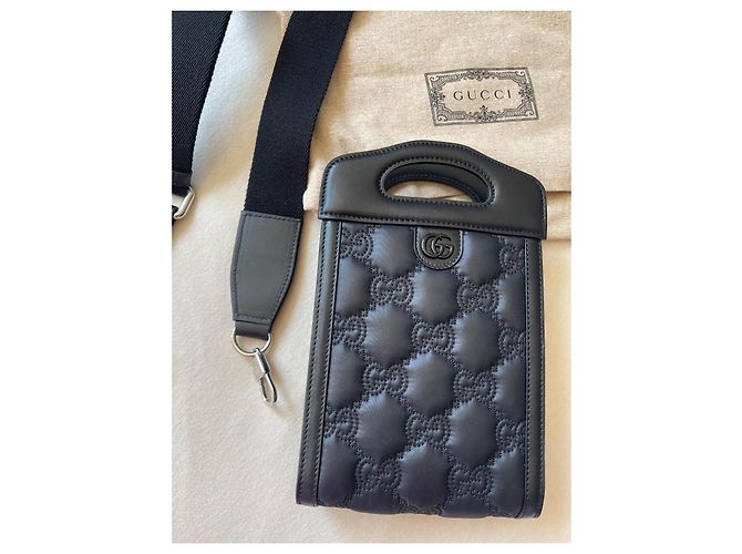 Borsa a mano Gucci Marmont GG in pelle nera e nylon Nero - vista 4