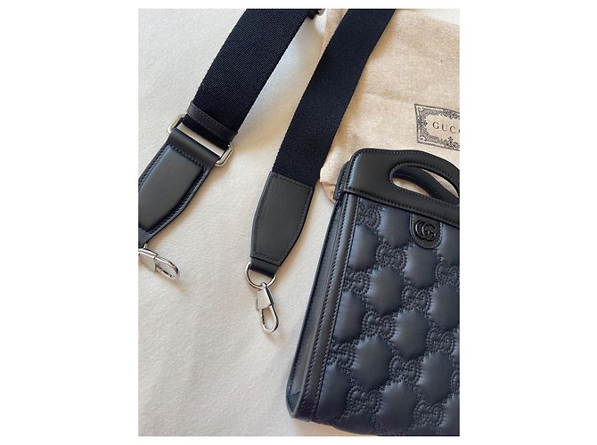 Borsa a mano Gucci Marmont GG in pelle nera e nylon Nero - vista 5
