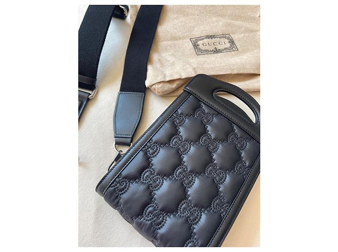 Borsa a mano Gucci Marmont GG in pelle nera e nylon Nero - vista 6