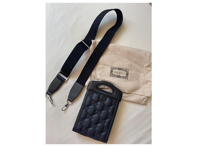 Borsa a mano Gucci Marmont GG in pelle nera e nylon Nero - vista 7