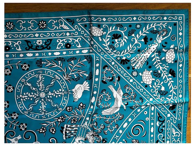 Foulard 130 in seta bandana Hermès Turchese - vista 3