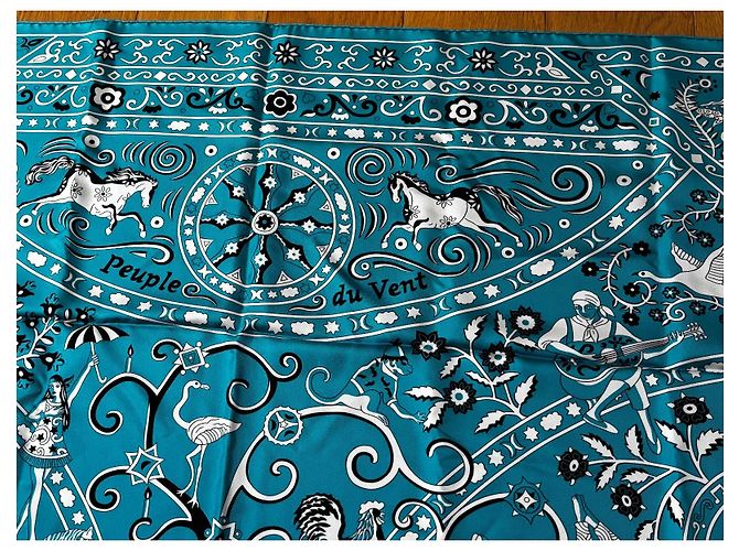 Foulard 130 in seta bandana Hermès Turchese - vista 7