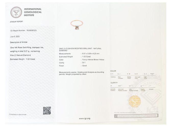 Autre Marque Anello solitario in oro rosa con diamante a cuscino 1,02 ct - vista 6