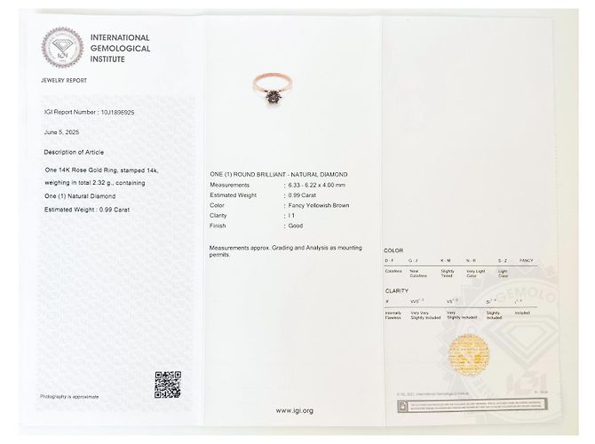 Autre Marque Anello solitario in oro rosa e diamante da 0,99 ct - vista 7