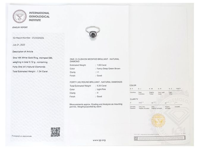 Autre Marque Anello in oro bianco con diamanti da 1,34 ct Marrone Rosa - vista 7