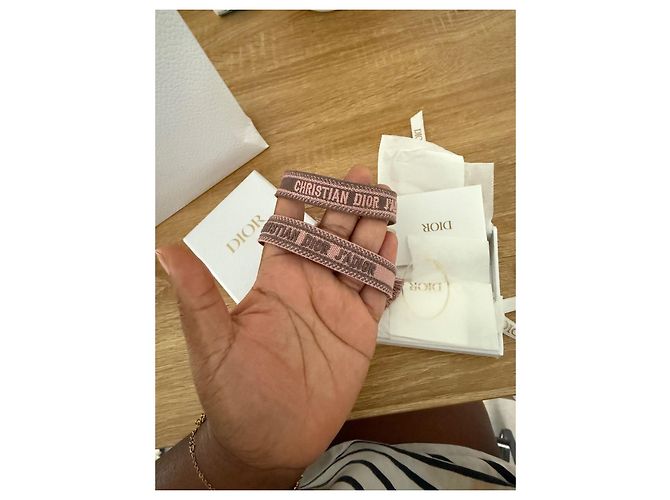 Set di due bracciali Christian Dior rosa in tessuto - vista 3