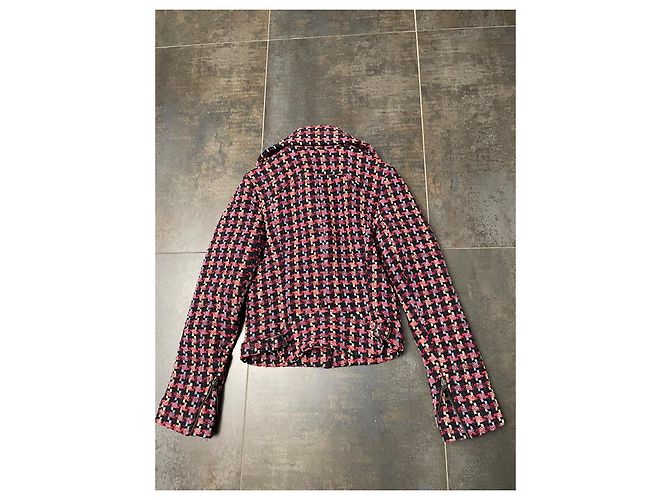 Autre Marque Giacca Biker BILL TORNADE Tweed Rosso e Blu Lana Bianco sporco - vista 2