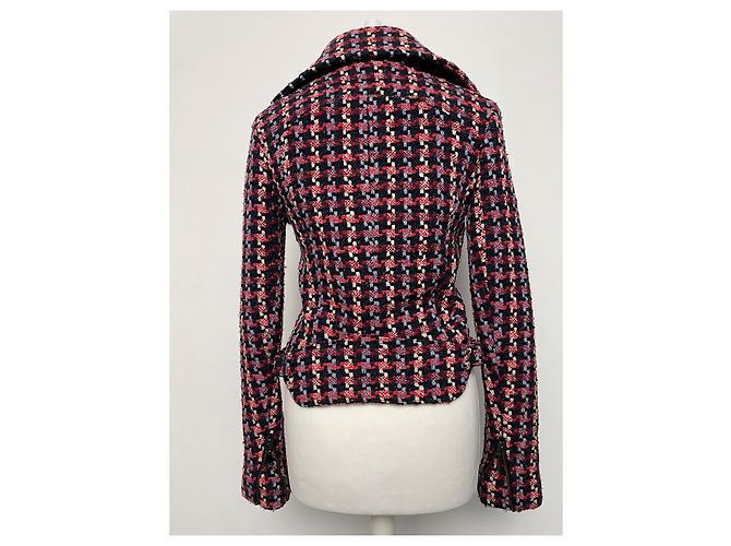 Autre Marque Giacca Biker BILL TORNADE Tweed Rosso e Blu Lana Bianco sporco - vista 4