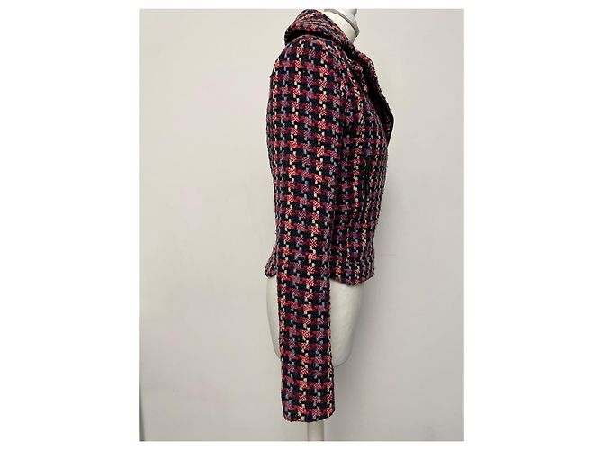 Autre Marque Giacca Biker BILL TORNADE Tweed Rosso e Blu Lana Bianco sporco - vista 5
