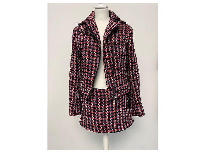 Autre Marque Giacca Biker BILL TORNADE Tweed Rosso e Blu Lana Bianco sporco - vista 7