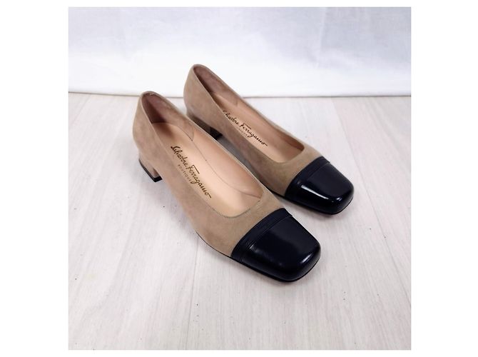 Salvatore Ferragamo scarpe basse in pelle beige e nera Nero - vista 9