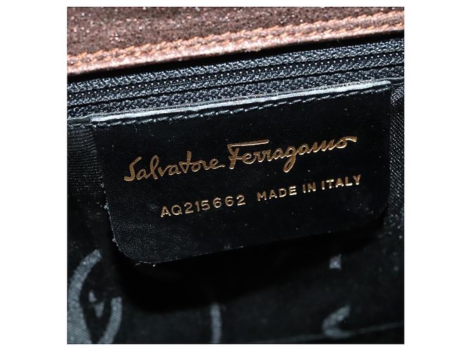 Borsa a mano Gancini in pelle 2 in 1 bronzo oro Auth BA4340 di Salvatore Ferragamo - vista 12