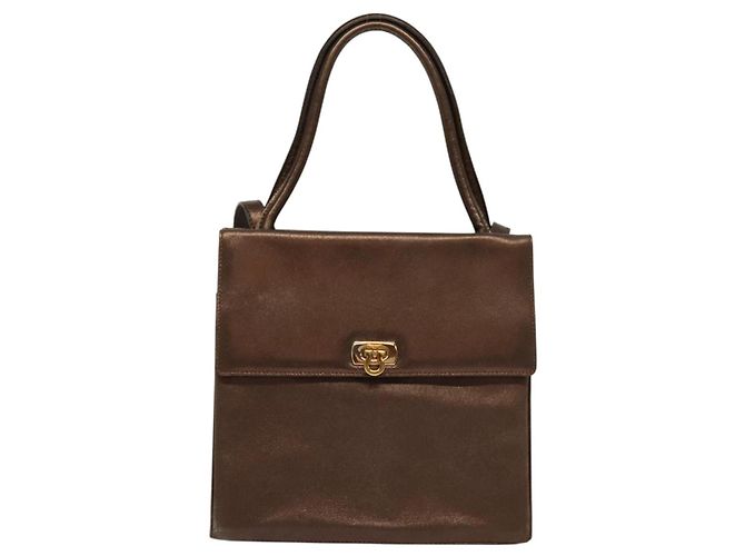 Borsa a mano Gancini in pelle 2 in 1 bronzo oro Auth BA4340 di Salvatore Ferragamo - vista 13