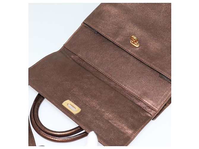 Borsa a mano Gancini in pelle 2 in 1 bronzo oro Auth BA4340 di Salvatore Ferragamo - vista 19