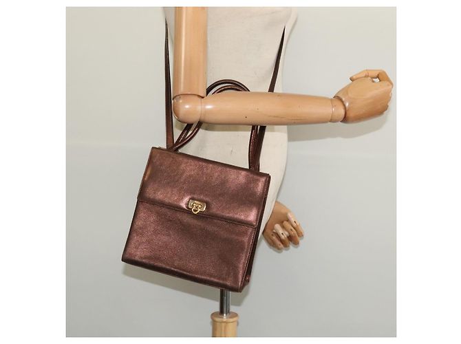 Borsa a mano Gancini in pelle 2 in 1 bronzo oro Auth BA4340 di Salvatore Ferragamo - vista 24