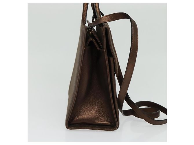 Borsa a mano Gancini in pelle 2 in 1 bronzo oro Auth BA4340 di Salvatore Ferragamo - vista 3