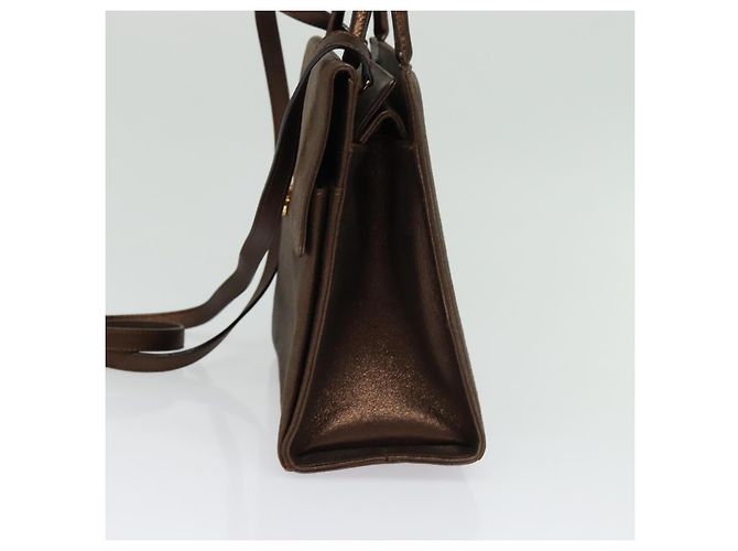 Borsa a mano Gancini in pelle 2 in 1 bronzo oro Auth BA4340 di Salvatore Ferragamo - vista 4